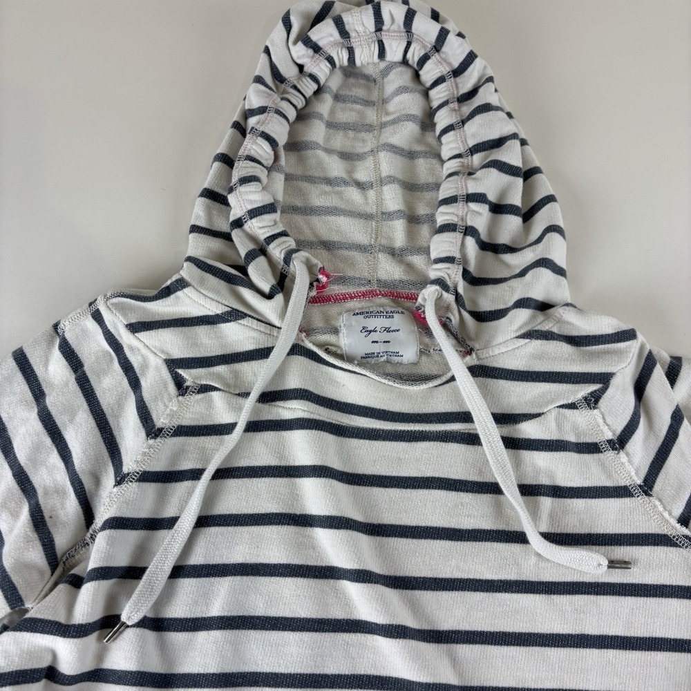 American Eagle Outfitters Eagle Fleece Striped Pullover Hoodie Size Medium - Picture 2 of 8